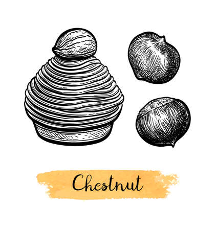 Ink sketch of Mont Blanc with chestnuts.のイラスト素材