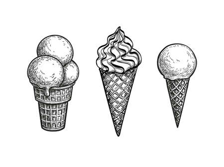 Ink sketch of ice cream cones.のイラスト素材