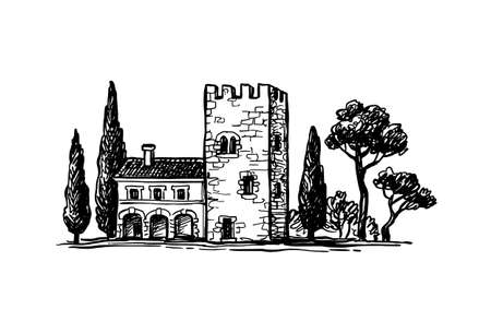 Ink sketch of italian country house.のイラスト素材