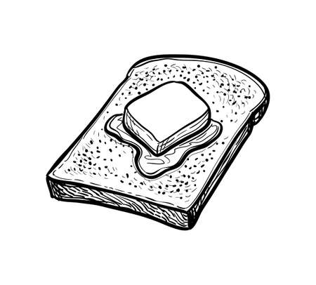 Ink sketch of toast with butter.のイラスト素材