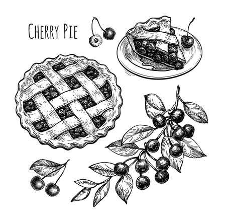 Ink sketch of cherry pie.のイラスト素材