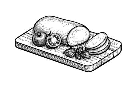 Mozzarella cheese with tomatoes and basil.のイラスト素材