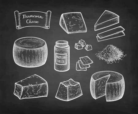 Parmesan cheese chalk sketch setのイラスト素材