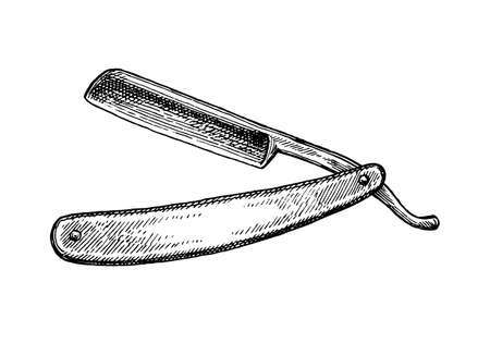 Folding straight razor ink sketch.のイラスト素材