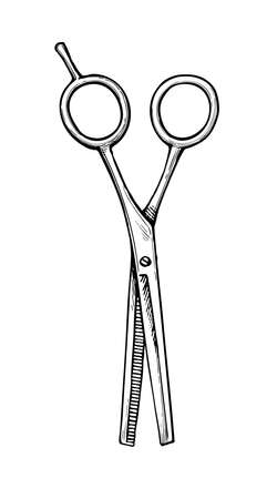 Hairdressing scissors ink sketch.のイラスト素材