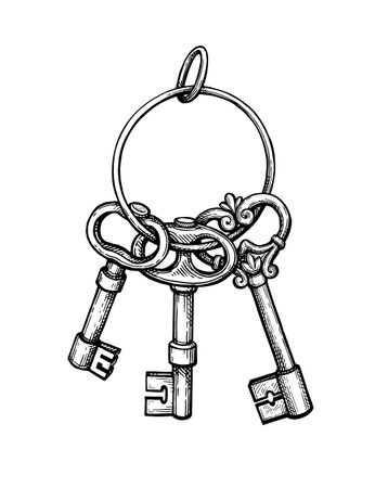 Bunch of keys ink sketch.のイラスト素材
