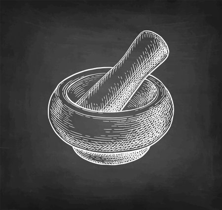 Mortar and pestle chalk sketch.のイラスト素材