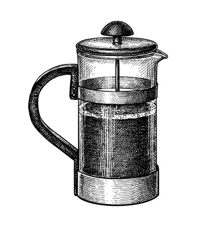 French press with coffee ink sketchのイラスト素材