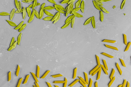 pasta on a gray background from the top view