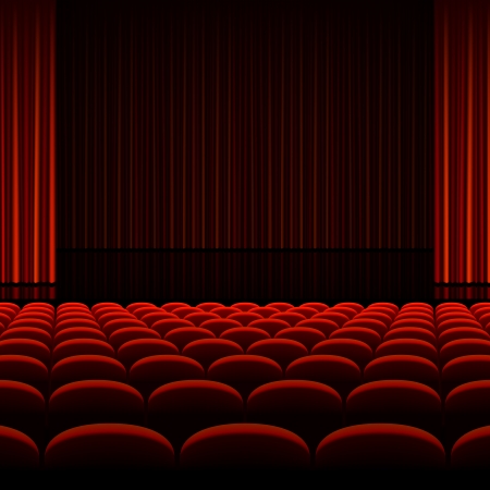 Theater interior with red curtains and seatsのイラスト素材