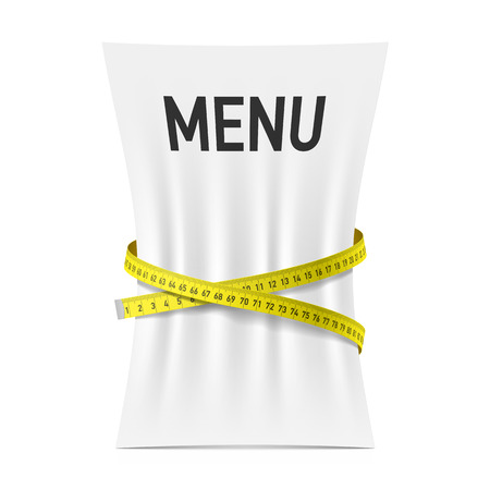 Menu squeezed by measuring tape, diet theme concept Menu squeezed by measuring tape, diet theme concept