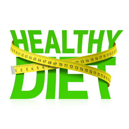 Healthy diet phrase with measuring tape conceptのイラスト素材