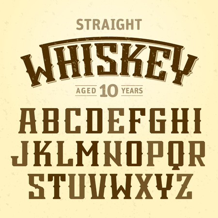 Straight whiskey label font with sample design. Ideal for any design in vintage styleのイラスト素材