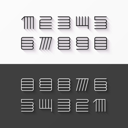 Thin line style, linear modern font numbers with shadow effectのイラスト素材