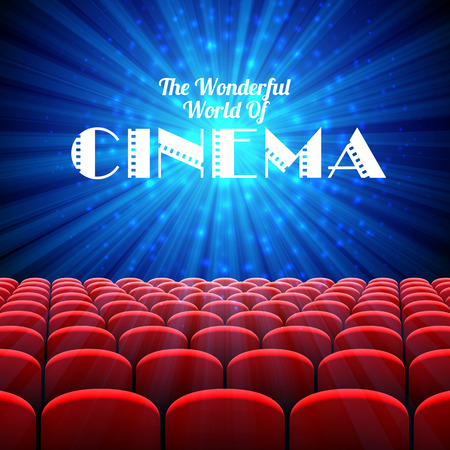 The Wonderful World Of Cinema, vector background with screen and red seatsのイラスト素材