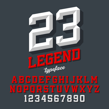 Legend typeface. Beveled sport style retro font. Letters and numbers.のイラスト素材