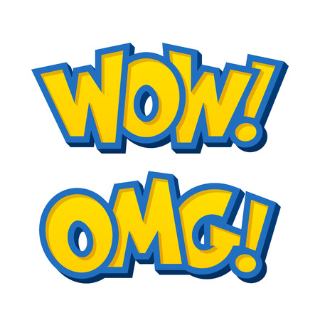 Cartoon, comic style lettering with expressions Wow and Omgのイラスト素材