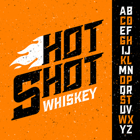 Hot Shot Whiskey vintage font with sample label design. Ideal for any design in vintage style.のイラスト素材