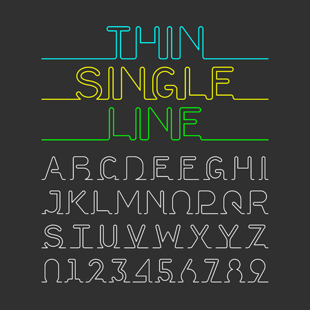 Thin Single Line font. One continuous line modern font, alphabet and numbers.のイラスト素材