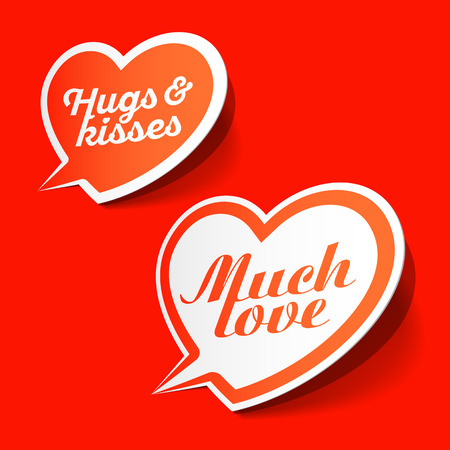Much love and hugs & kisses speech bubbles, Happy Valentines Day celebration design elementのイラスト素材