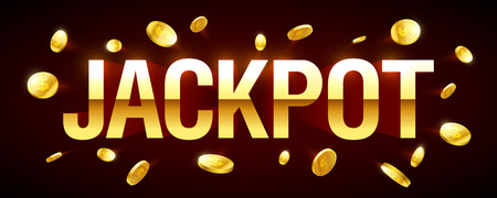 Jackpot gambling games banner with jackpot inscription and gold explosion of coins aroundのイラスト素材