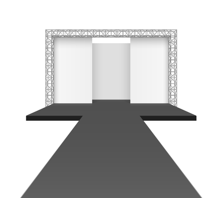 Runway podium stage, empty catwalk with black stage and background on truss systemのイラスト素材