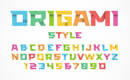 Origami style font. Color alphabet and numbersのイラスト素材