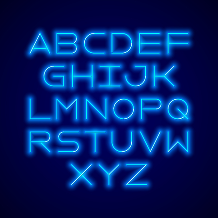 Thin neon tube modern font, typeface, minimalist style. Latin alphabet lettersのイラスト素材