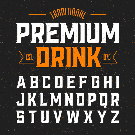 Vintage style font. Traditional premium drink simple label design alphabet. Ideal for any design in vintage styleのイラスト素材