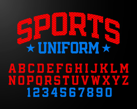 Sport style retro font on dark blue background. Alphabet and numbersのイラスト素材