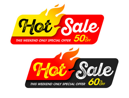 Hot Sale banner. This weekend special offer, big sale, discount up to 50% offのイラスト素材