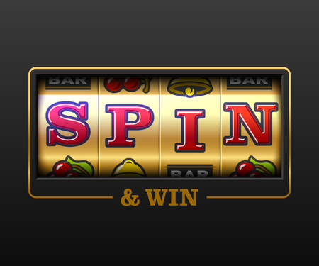 Spin and Win, slot machine games banner, gambling casino games, slot machine illustration with text Spin and Winのイラスト素材