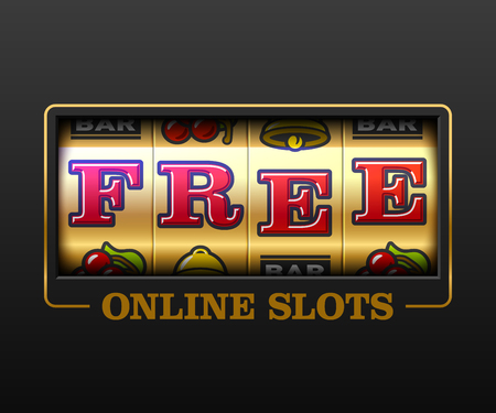 Free Online Slots, slot machine games banner, gambling casino games, slot machine illustration with text Free Online Slotsのイラスト素材