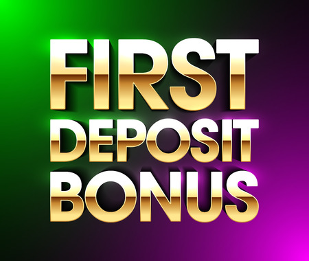 First Deposit Bonus banner, welcome bonus bright poster, gambling casino games Vector illustration.のイラスト素材