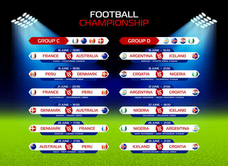 Football championship match schedule in Russia 2018, calendar template, date, time & locationのイラスト素材