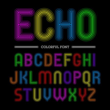 Retro style colorful Echo font, alphabet Vector illustration.のイラスト素材