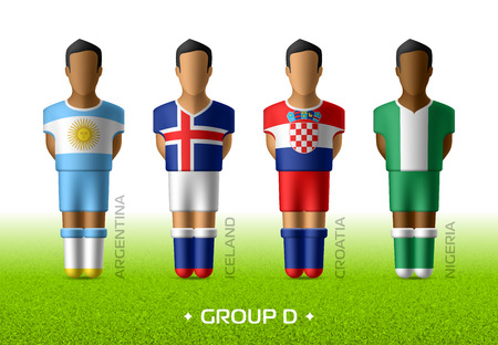 Football  soccer team players in the uniform of national flags for football championship in Russia 2018. Group D with footballers of Argentina, Iceland, Croatia and Nigeriaのイラスト素材