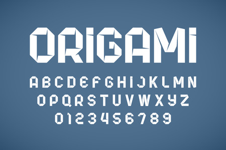 Origami style modern font, folded paper ribbon letters and numbersのイラスト素材