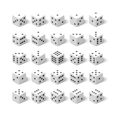 24 white isometric 3d dice set. All combinations for gambling gameのイラスト素材
