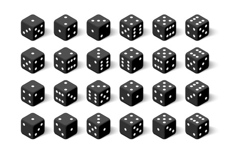 3d black isometric dice collection. All possible turns for dice gameのイラスト素材