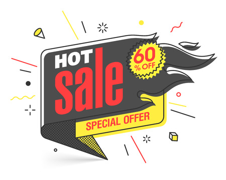 Hot Sale Special Offer banner template in flat trendy memphis geometric style, retro 80s - 90s paper style poster, placard, web banner designのイラスト素材