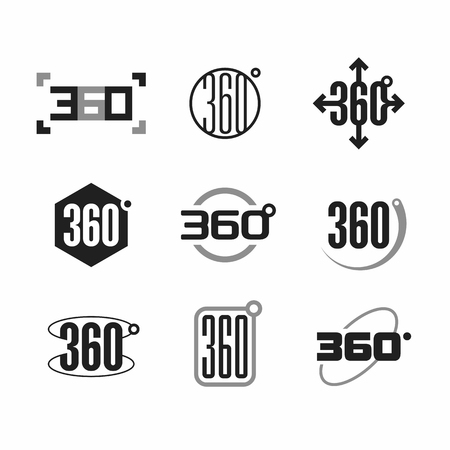 360 degrees view sign, icons setのイラスト素材