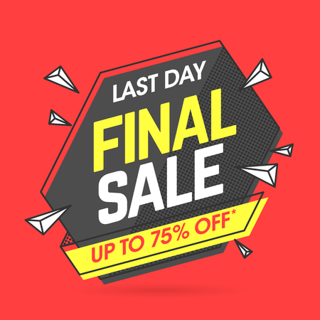 Final Sale banner template in flat trendy memphis geometric style, retro 80s - 90s paper style poster, placard, web banner designのイラスト素材