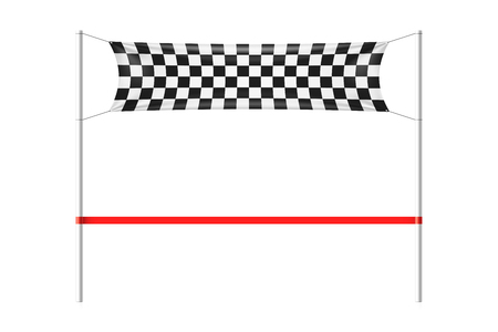 Checkered finish line banner with red ribbonのイラスト素材
