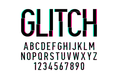 Trendy style distorted glitch typeface. Letters and numbersのイラスト素材