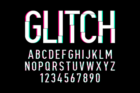 Trendy style distorted glitch typeface. Letters and numbersのイラスト素材