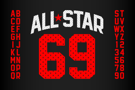 Sports uniform style font, alphabet and numbersのイラスト素材