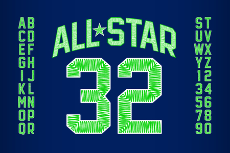 Sports uniform style font, alphabet and numbersのイラスト素材