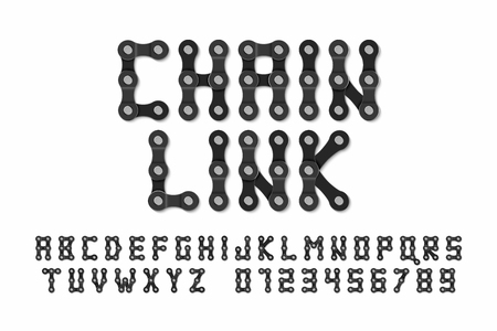 Bike chain font, alphabet letters and numbersのイラスト素材