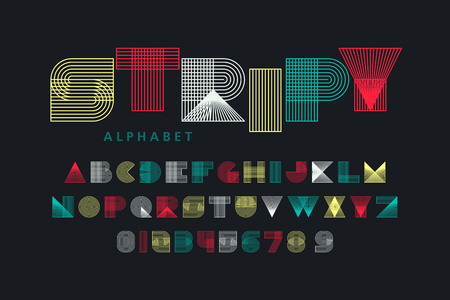 Stripy font vector illustration, alphabet letters and numbersのイラスト素材